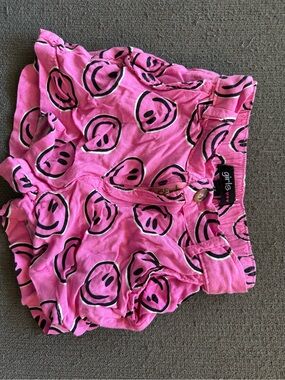 Girls Pink Smiley Print Cotton Shorts